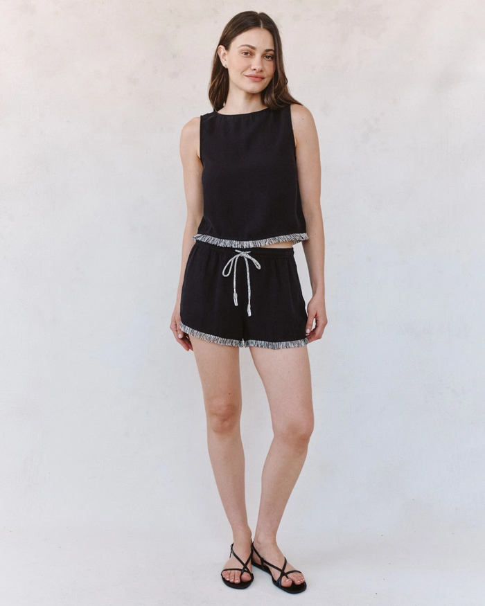 Elastic Waist Fringe Short - Black