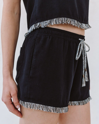 Elastic Waist Fringe Short - Black
