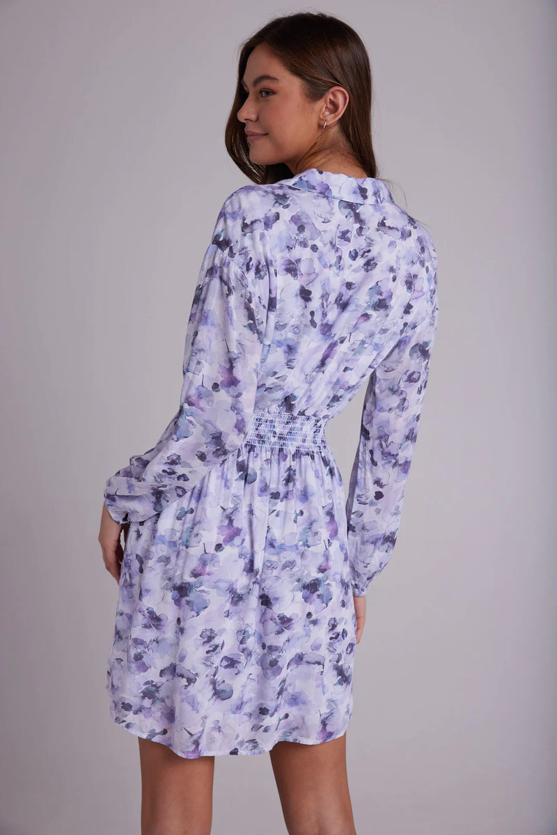 Elastic Waist Tunic Dress - Lilac Floret Print