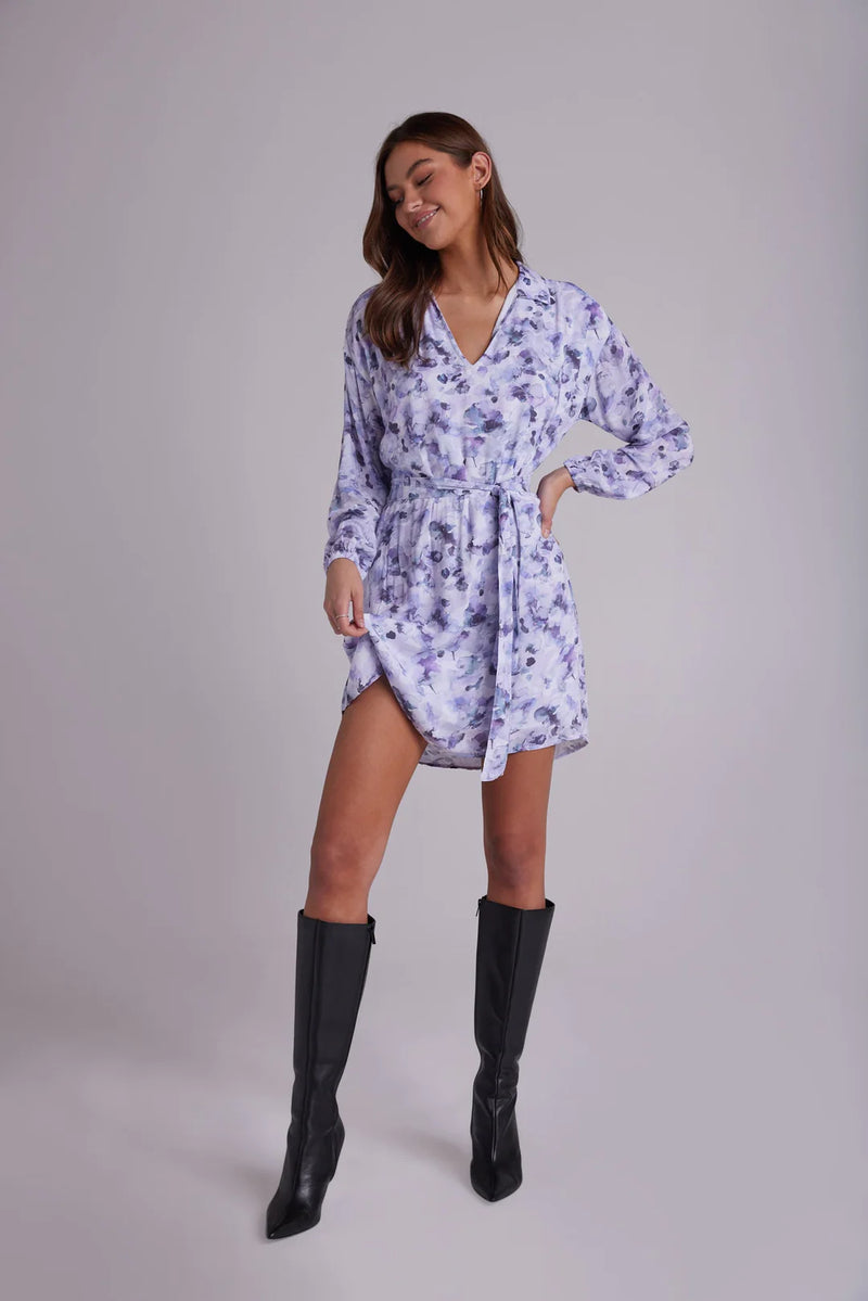 Elastic Waist Tunic Dress - Lilac Floret Print