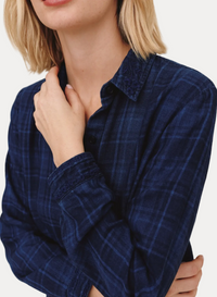 Embroidered Long Sleeve Shirt - Dark Indigo Plaid