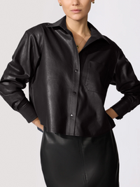 Everyday Cropped Denim Vegan Leather Shirt - Black Onyx