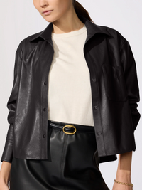Everyday Cropped Denim Vegan Leather Shirt - Black Onyx