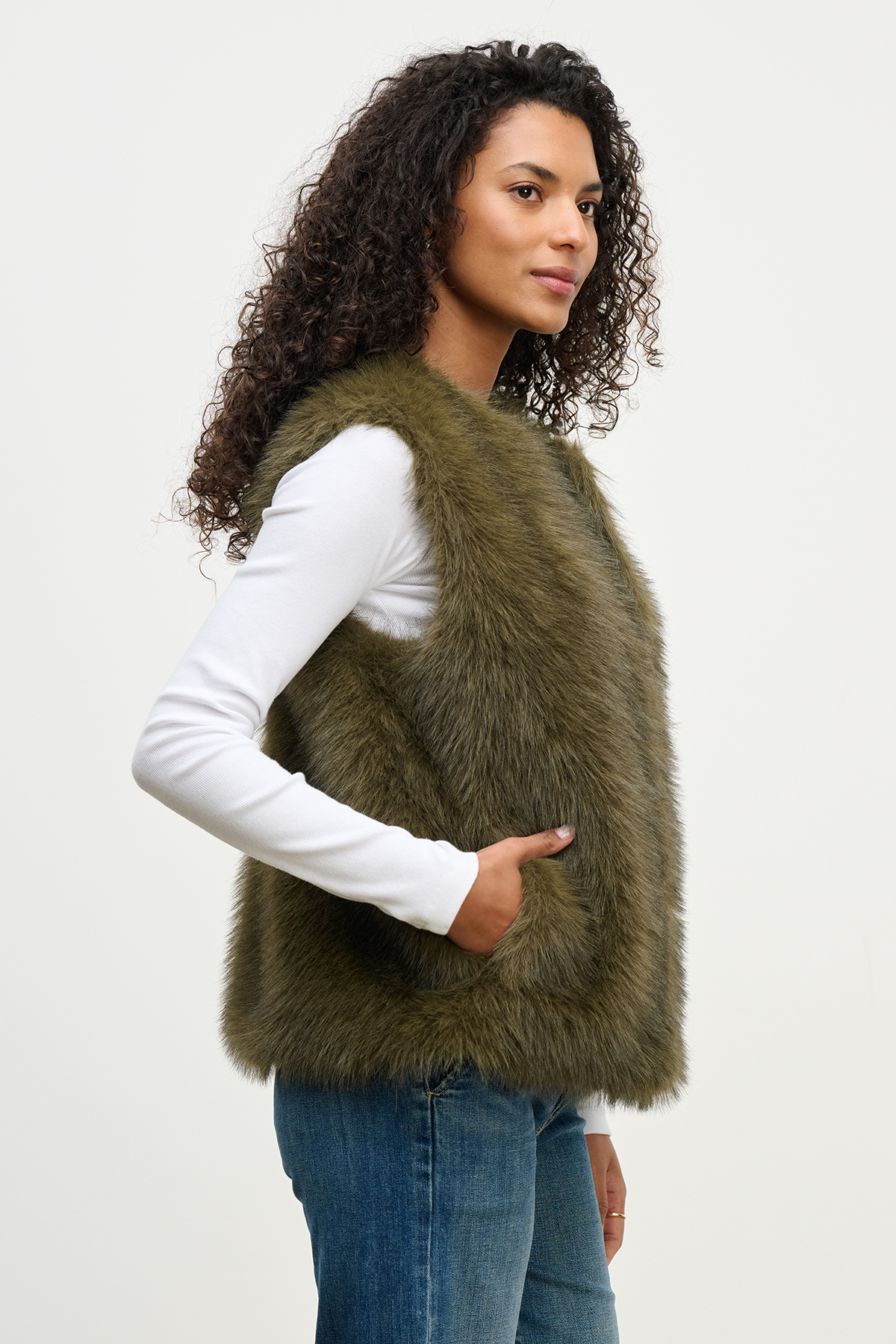 Anastasia Faux Fur Vest - Dark Green