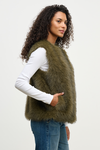 Anastasia Faux Fur Vest - Dark Green