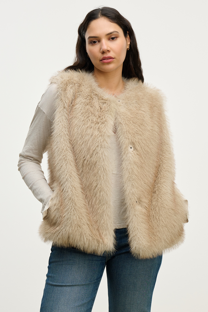 Anastasia Faux Fur Vest - Taupe