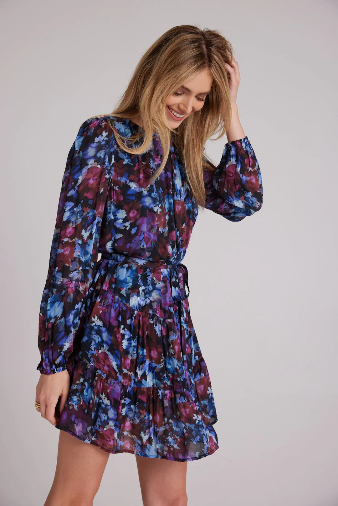 Floral Belted Mini Dress Midnight Bloom Print