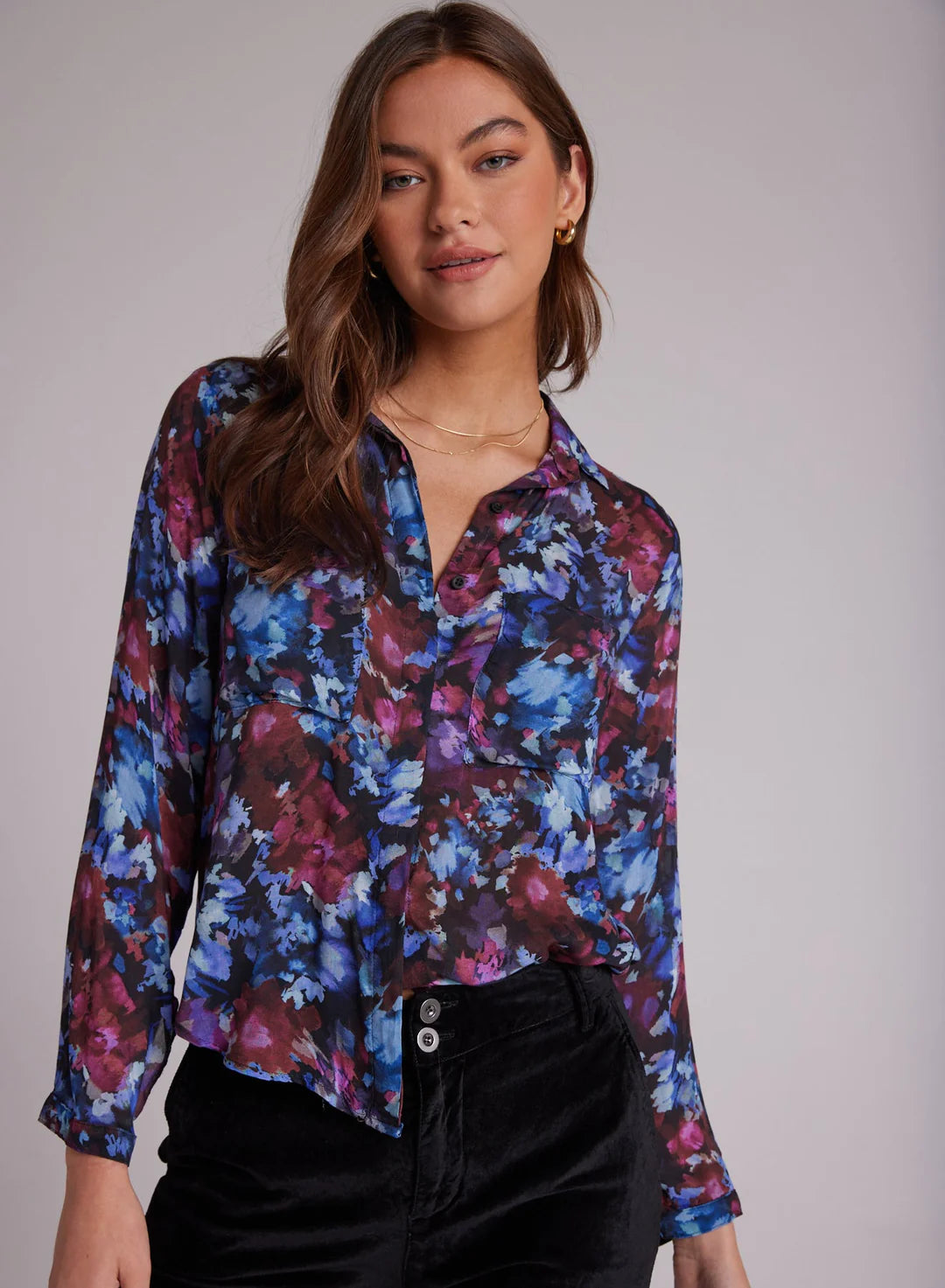 Full Button Down Shirt - Midnight Bloom Print