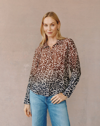 Flowy Wide Collar Button Down - Ombre Leopard