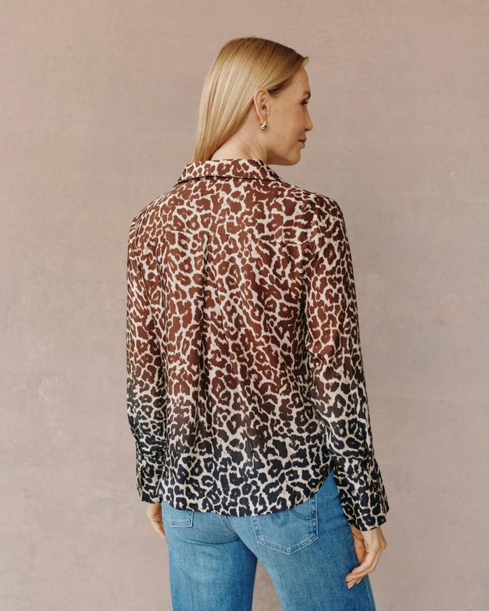 Flowy Wide Collar Button Down - Ombre Leopard