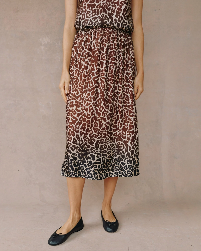 Gathered Skirt - Ombre Leopard Print