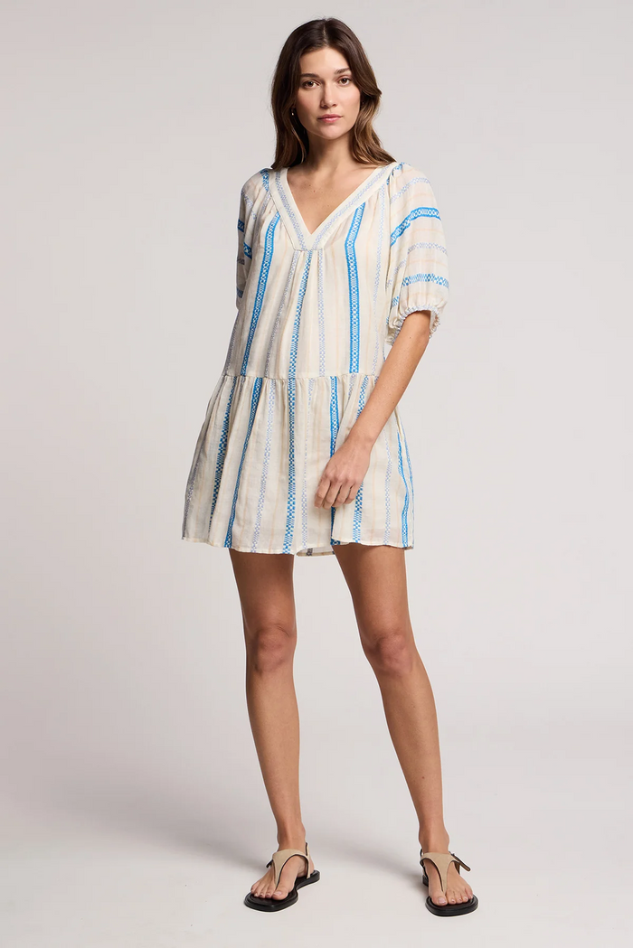 Selita Dress - Cream/Blue
