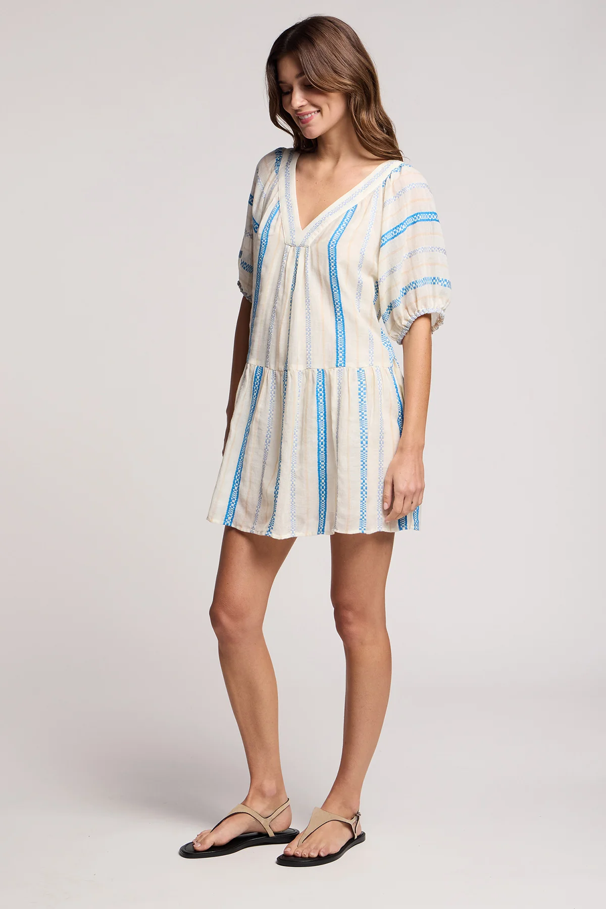 Selita Dress - Cream/Blue