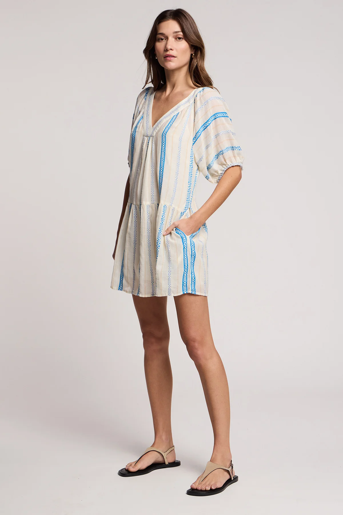 Selita Dress - Cream/Blue