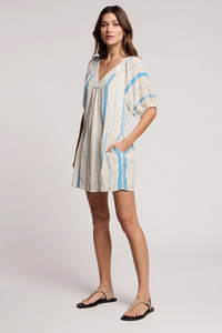 Selita Dress - Cream/Blue