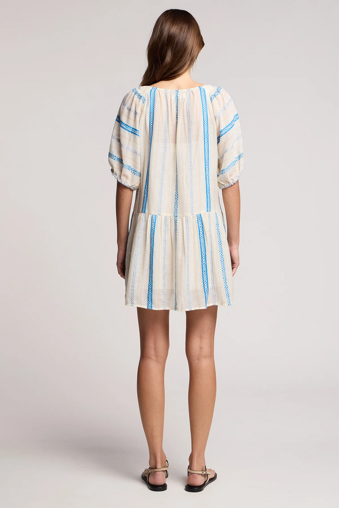 Selita Dress - Cream/Blue