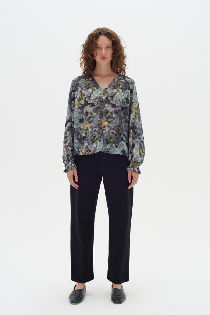 Nisira Blouse - Green Marble Floral