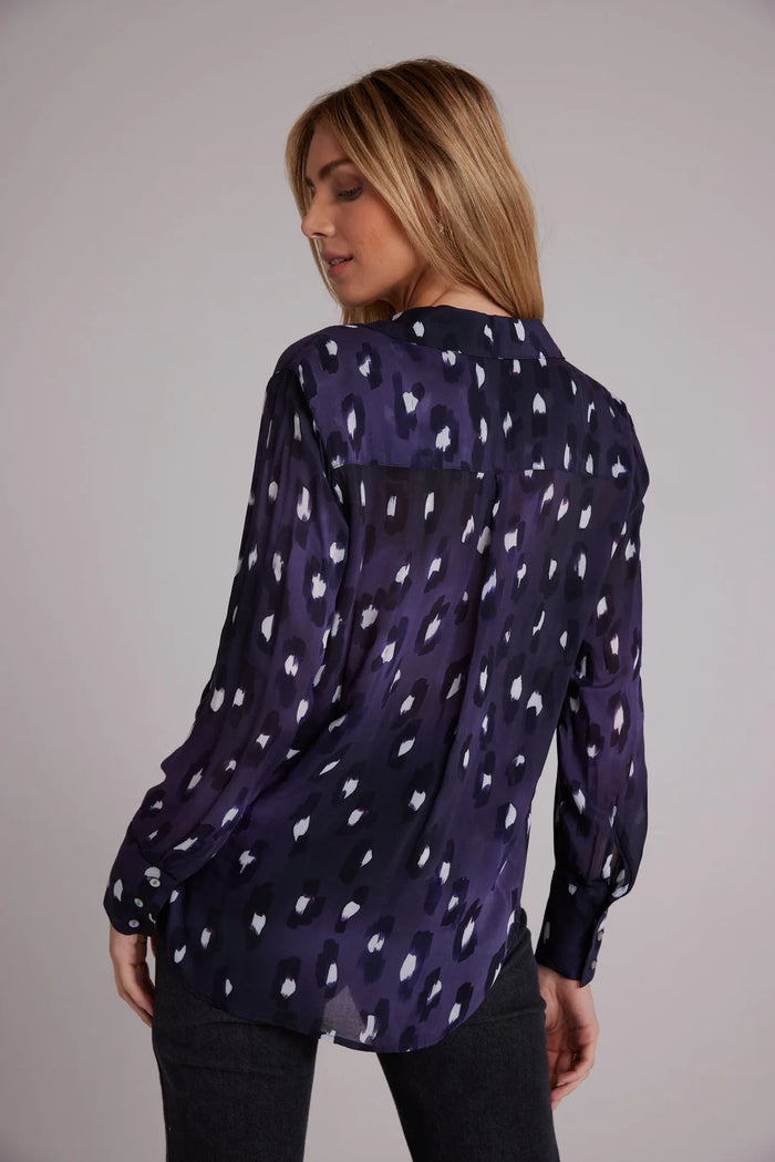 Hidden Placket Button Down - Amethyst Spots Print