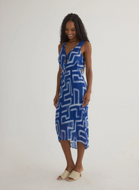 High Low Pleated Dress - Coastal Line Print