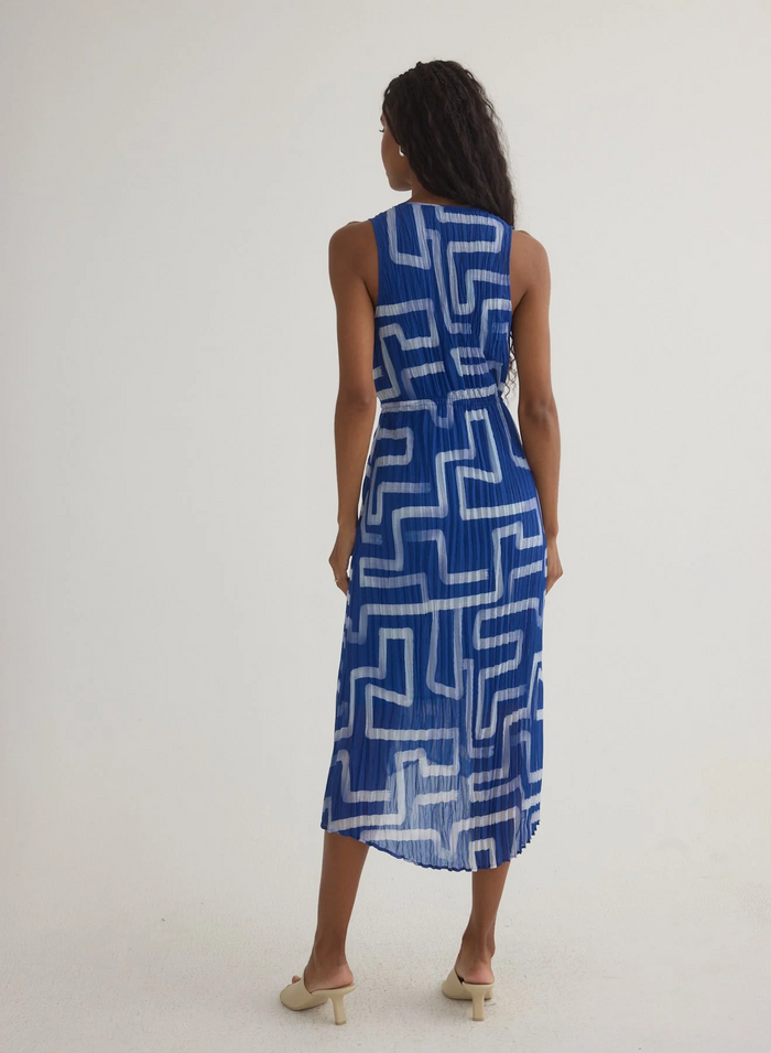 High Low Pleated Dress - Coastal Line Print