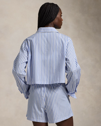 Crop Top & Boxer Poplin Pajama Set - White Cloud Hydrangea