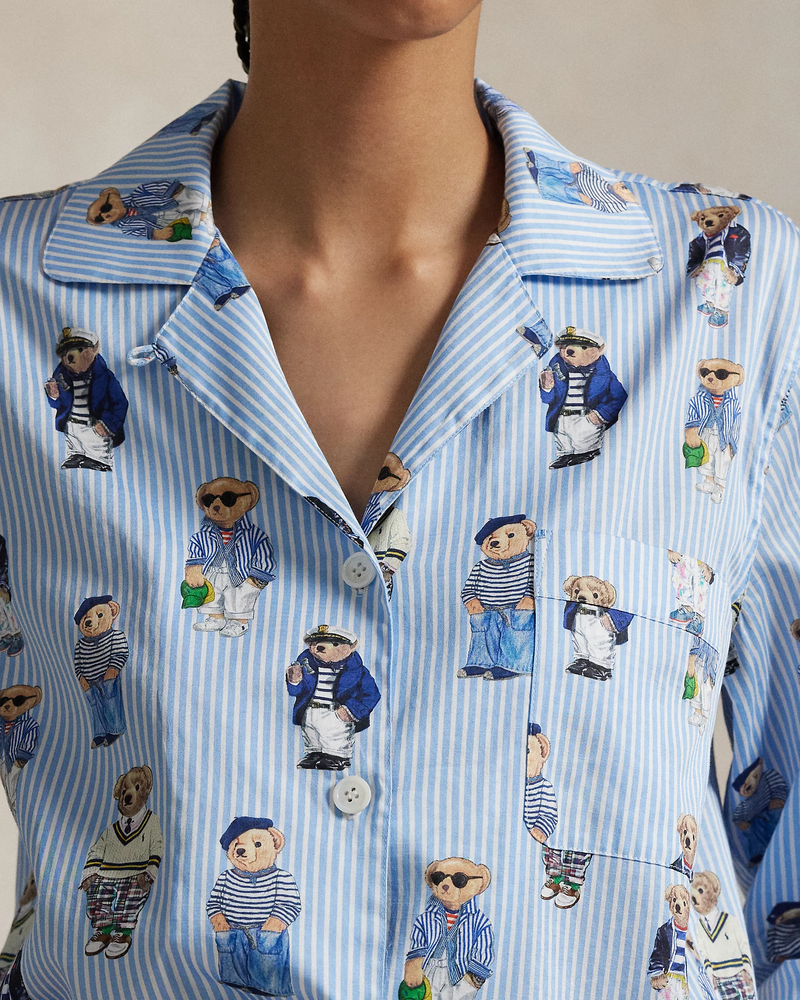 Polo Bear Cotton Long Sleeve Pajama Set - Oxford Blue