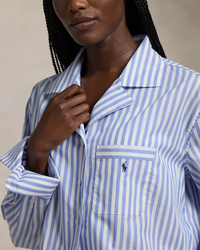Crop Top & Boxer Poplin Pajama Set - White Cloud Hydrangea