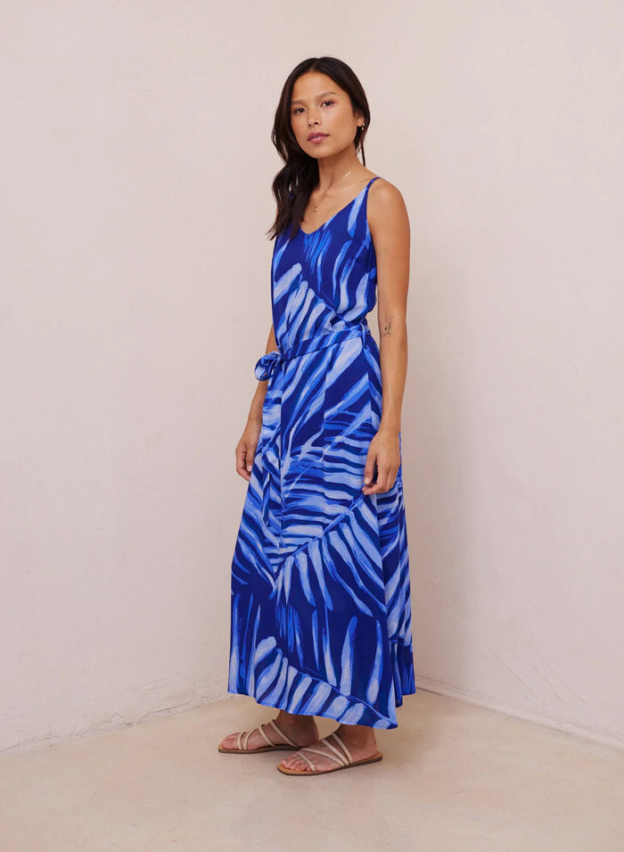 V Neck Midi Dress - Bayside Palm Print
