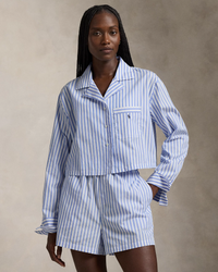 Crop Top & Boxer Poplin Pajama Set - White Cloud Hydrangea