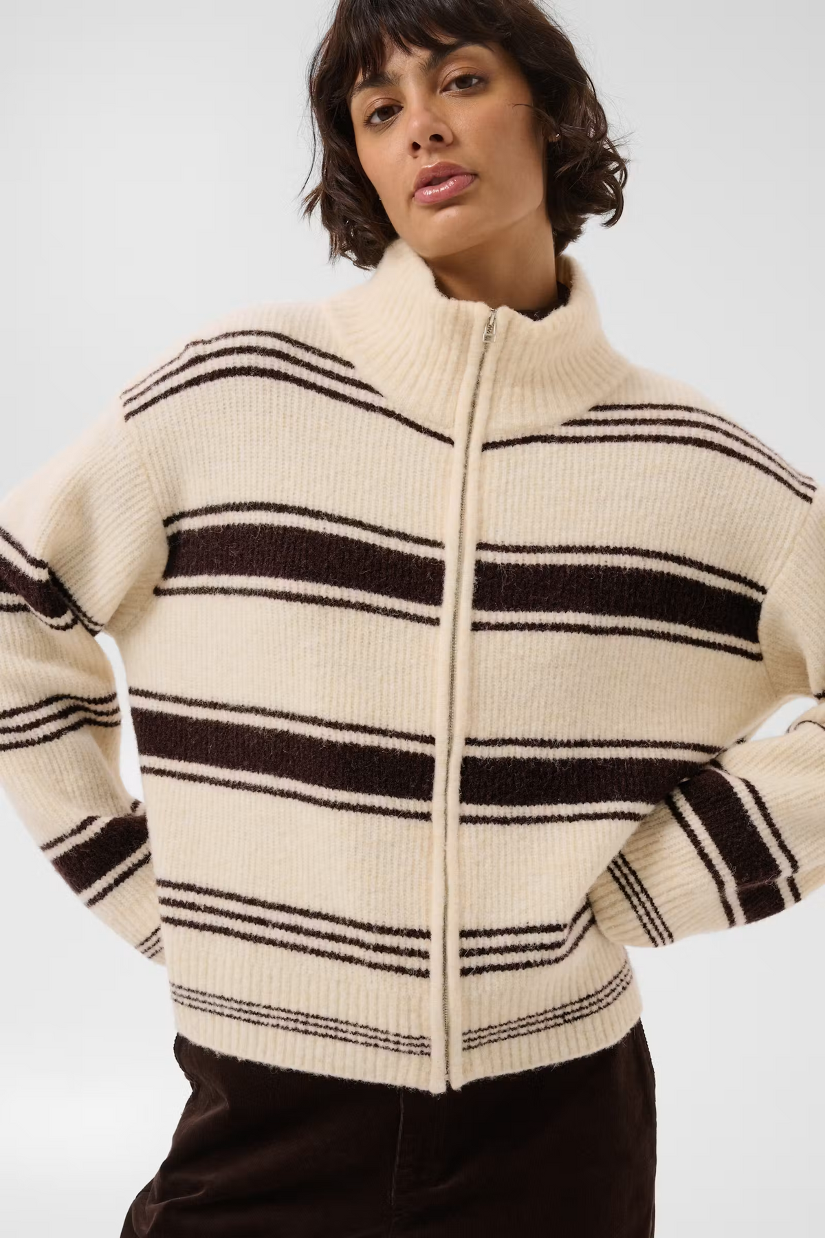 Camiria Pullover - Off White W/ Brown Stripes
