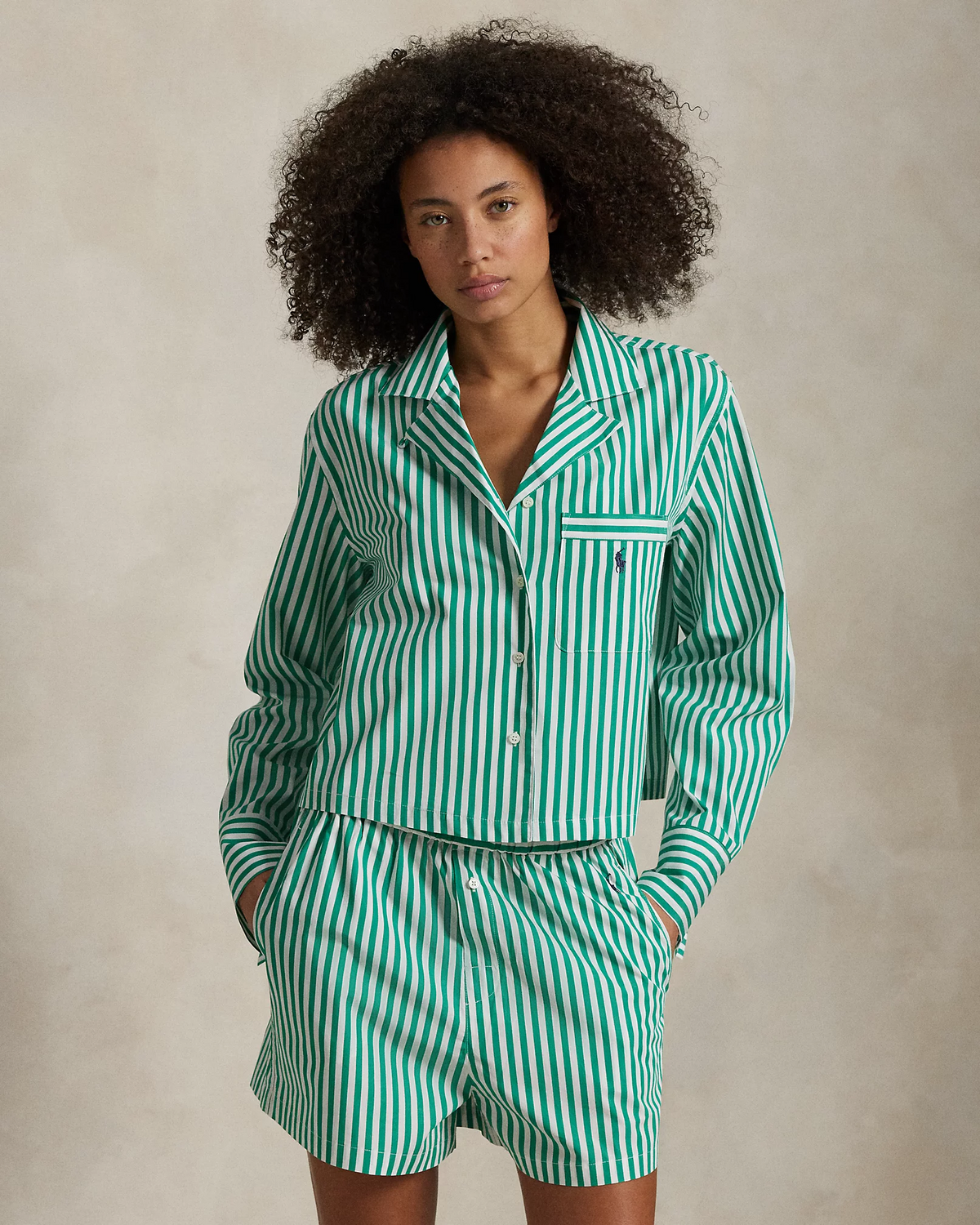 Crop Top & Boxer Poplin Pajama Set - Vine Green
