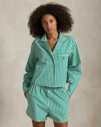 Crop Top & Boxer Poplin Pajama Set - Vine Green