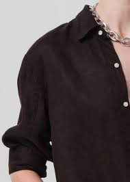 Kayla Shrunken Shirt Linen - Chocolate