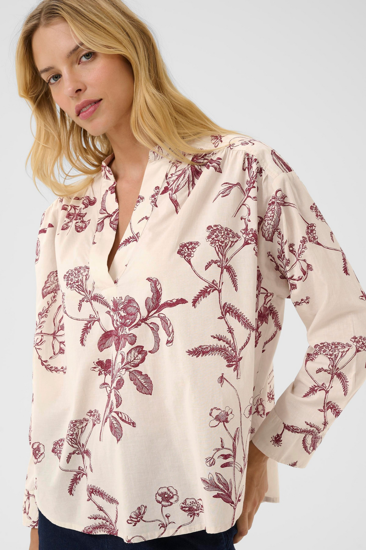 Natale Blouse - Tawny Port Botanical Print