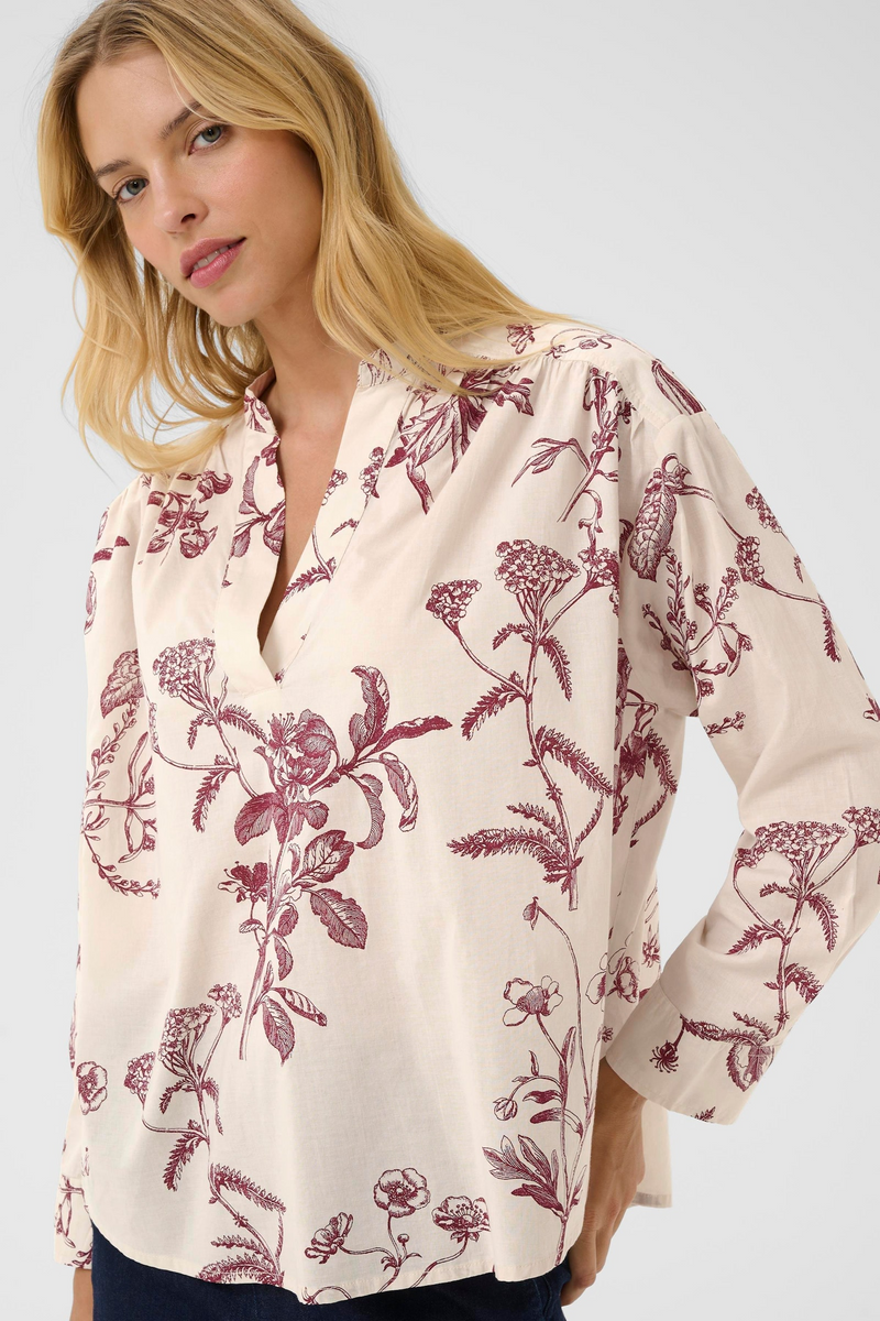 Natale Blouse - Tawny Port Botanical Print