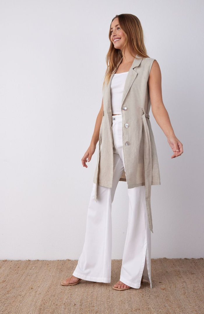 Sleeveless Belted Blazer - Linen Sand