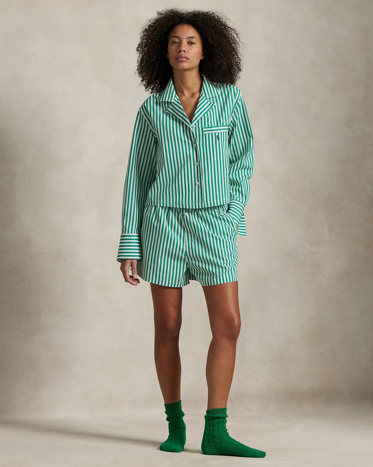 Crop Top & Boxer Poplin Pajama Set - Vine Green