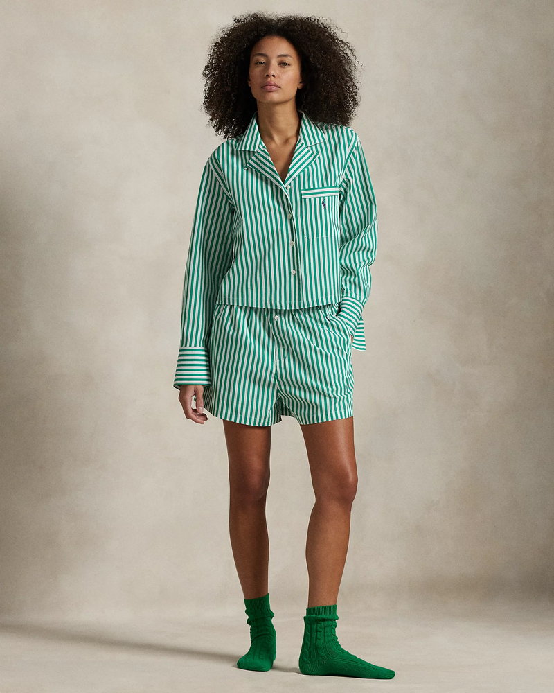Crop Top & Boxer Poplin Pajama Set - Vine Green