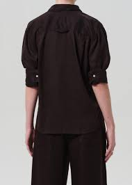 Kayla Shrunken Shirt Linen - Chocolate