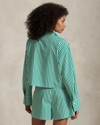 Crop Top & Boxer Poplin Pajama Set - Vine Green