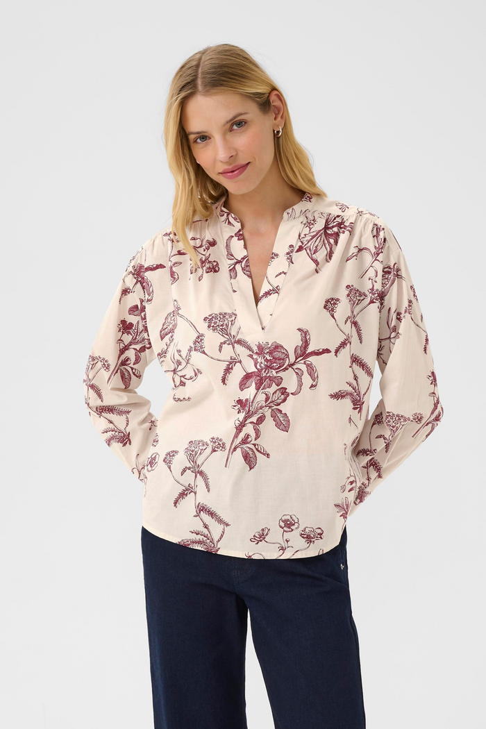 Natale Blouse - Tawny Port Botanical Print