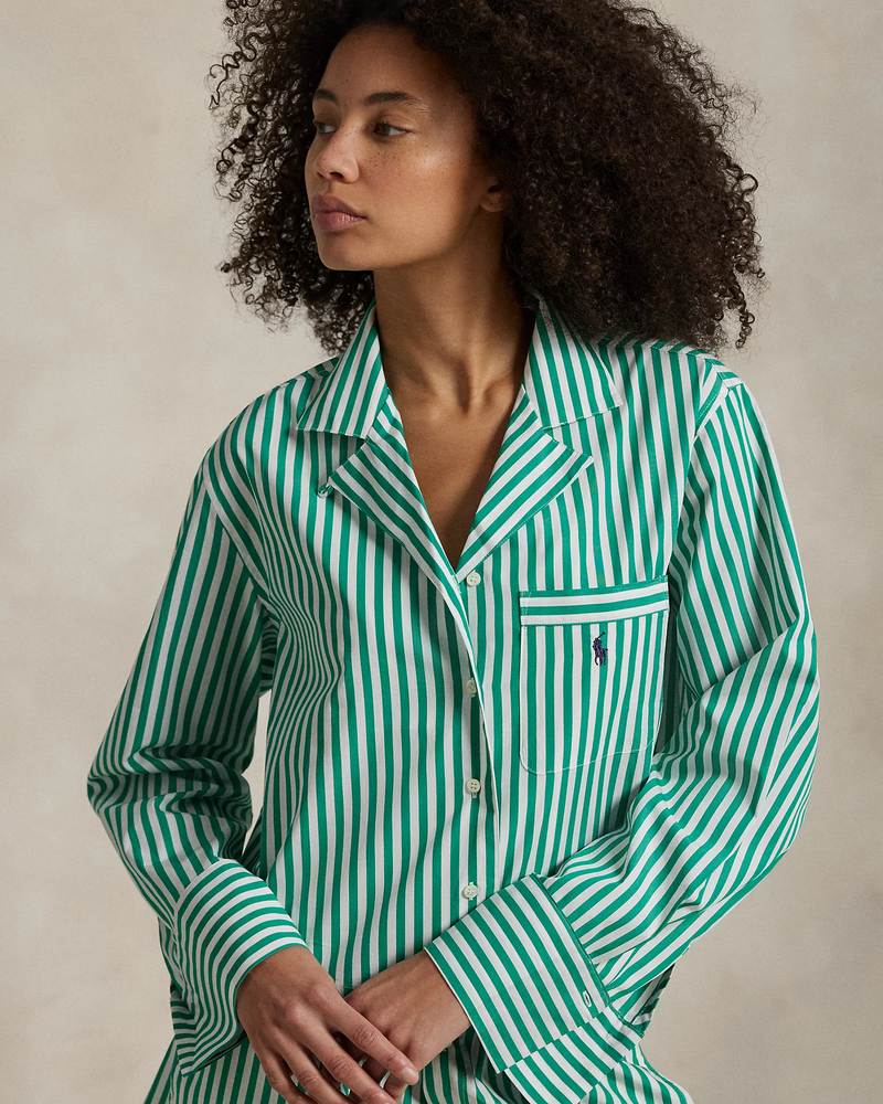 Crop Top & Boxer Poplin Pajama Set - Vine Green