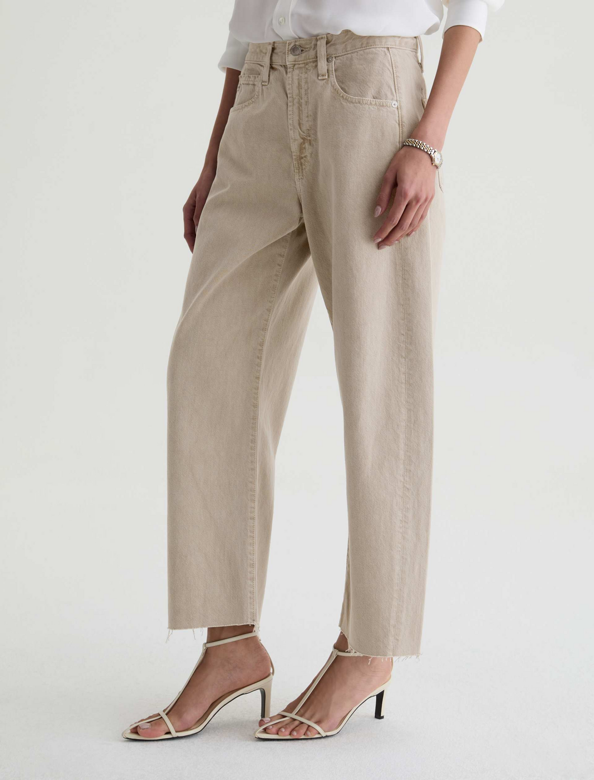 Hattie High Rise Barrel Crop - Sulfur Light Taupe