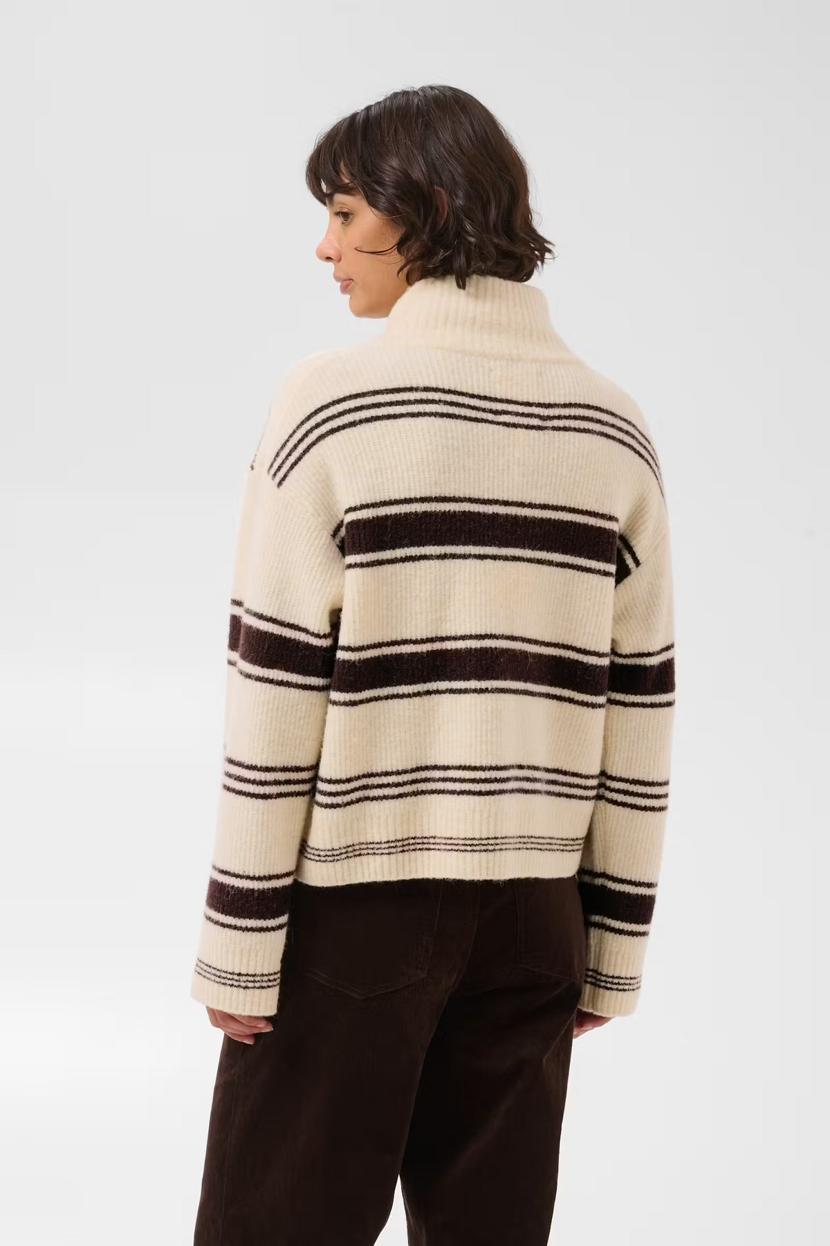 Camiria Pullover - Off White W/ Brown Stripes