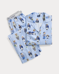 Polo Bear Cotton Long Sleeve Pajama Set - Oxford Blue