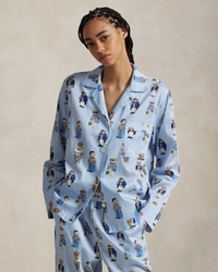 Polo Bear Cotton Long Sleeve Pajama Set - Oxford Blue