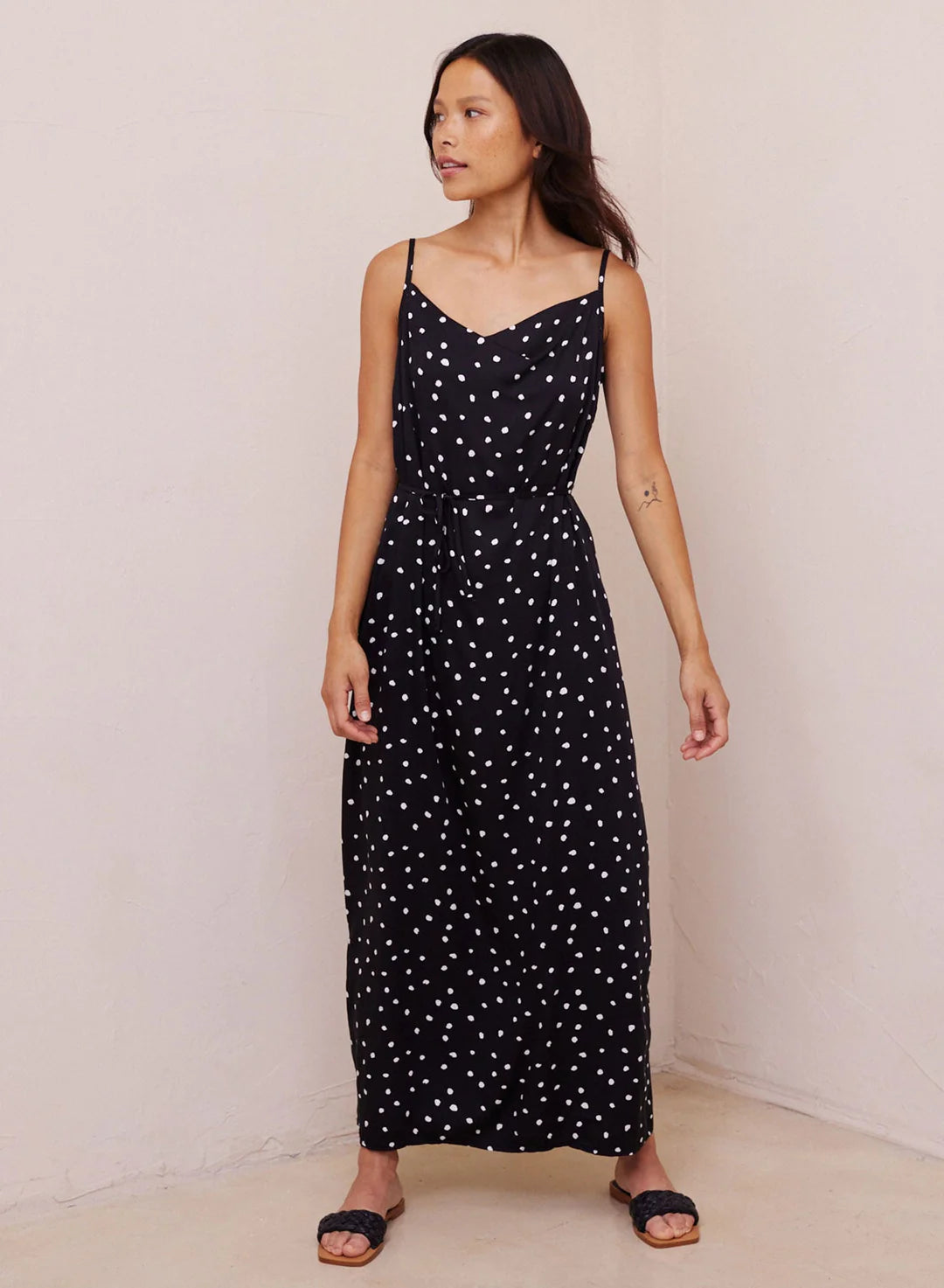 Cowl Neck Maxi Dress - Deco Dots Print
