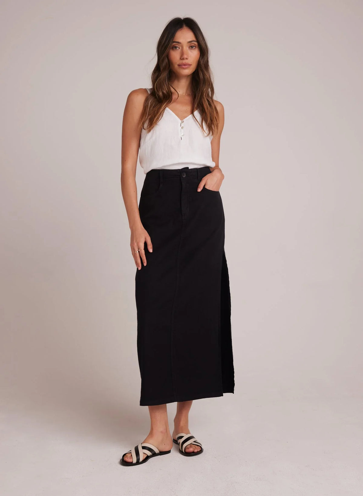 Indigo Side Slit Skirt Black Black 29