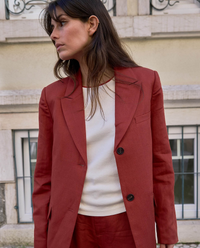 Linen Blend Blazer - Dark Red