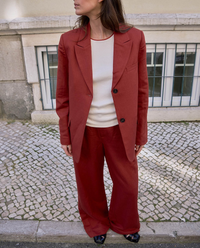 Linen Blend Blazer - Dark Red